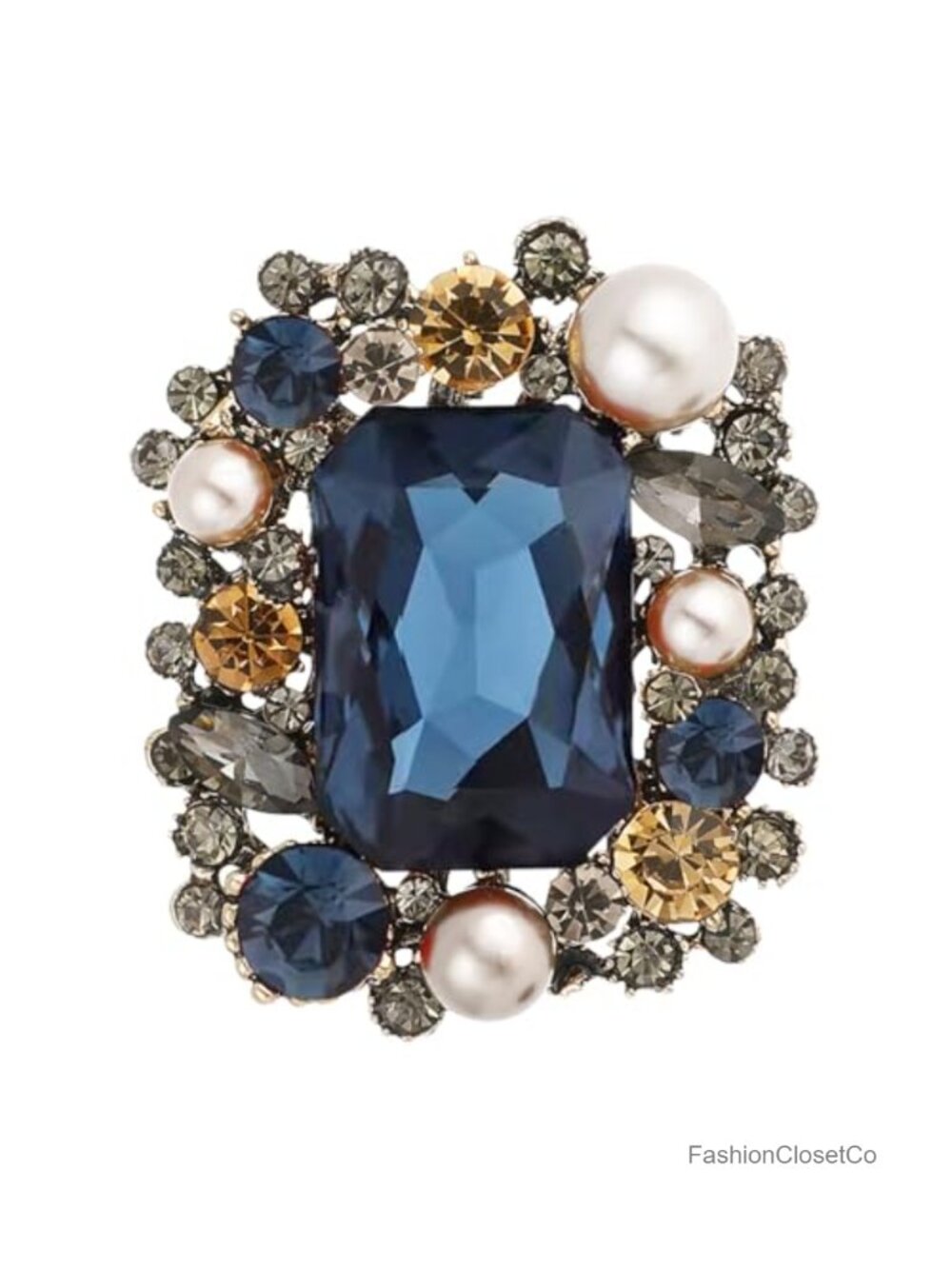Rhinestone Crystal Pearl Brooch Pin Vintage Bohemian Rectangle Lapel Jewelry